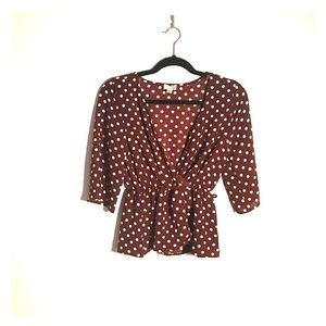 Deep V Burgundy Polka Dot Top